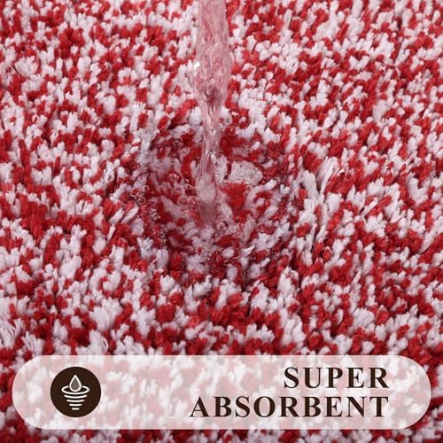 Pauwer Bathroom Rugs 3 Piece Set, Non Slip Washable Bath Mat, Red