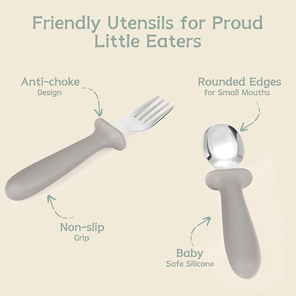 Eascrozn Toddler Forks and Spoons Set, 6 Pack Kids Silverware with Silicone Hand, 18/8 Stainless Steel Children Safe Toddler Utensils, BPA Free, Dishwasher Safe