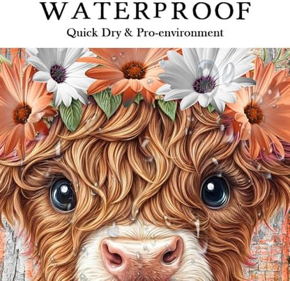Rustic Wood Farmhouse Floral Shower Curtain for Bathroom, Western Funny Highland Cow Bull Floral Butterfly Country Flower Plant Art Printed Fabric Polyester Waterproof 12 Pack Plastic Hooks 47X64in