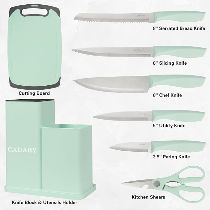 19 PCS Kitchen Cooking Utensils Set, 11 Pieces Silicone Cooking Utensils Set 6 Pieces Sharp Stainless Steel Green Knife Set with 1 Piece Cutting Board, Ideal for Apartment