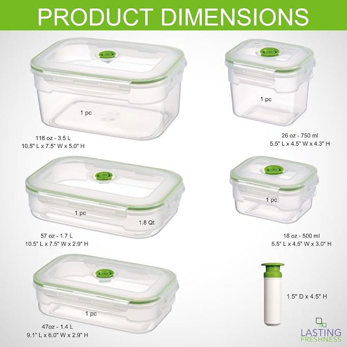 Lasting Freshness BPA-Free Plastic Vacuum Seal Containers with Hand Pump – Airtight Food Storage, Meal Prep & Pantry Organization, Preserves Freshness 5X Longer, 11-Piece Set