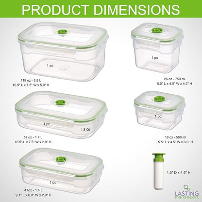 Lasting Freshness BPA-Free Plastic Vacuum Seal Containers with Hand Pump – Airtight Food Storage, Meal Prep & Pantry Organization, Preserves Freshness 5X Longer, 11-Piece Set