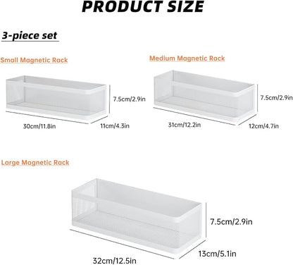 3 Pack Magnetic Spice Rack for Refrigerator, Heavy Duty White Metal Fridge Organizers & Storage Baskets, Multi-use Magnetic Shelves for Kitchen Organization, Pantry, Laundry Room & Bathroom Storage