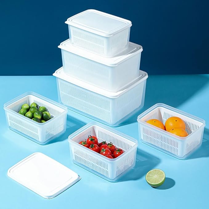 MAGICLULU Double Refrigerator Organizer Box Multifunctional Fridge Food Container for Fruits Vegetables Snacks Keeps Food Fresh Neat Tidy for Home Kitchen Storage