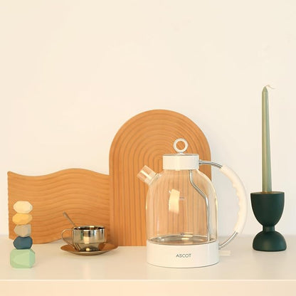 ASCOT Electric Kettle, Glass Electric Tea Kettle for Men/Women/Family 1.5L 1500W Borosilicate Glass Tea Heater, with Auto Shut-Off and Boil-Dry Protection (Beige)