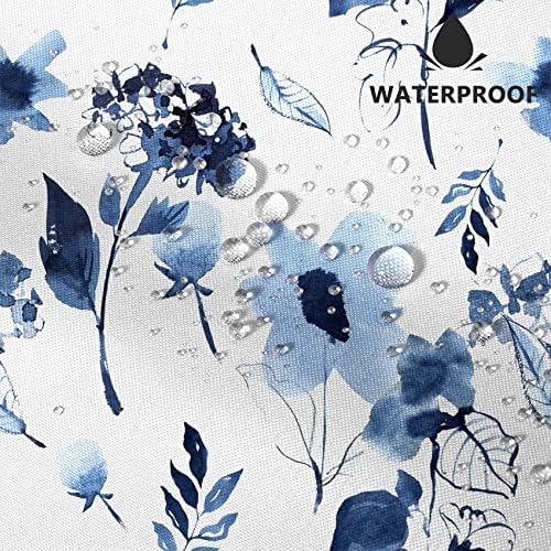 AWERT Blue Floral Shower Curtain - Watercolor Ink Flowers with Hooks - Waterproof Fabric - Bathroom Decor - 72x72inch