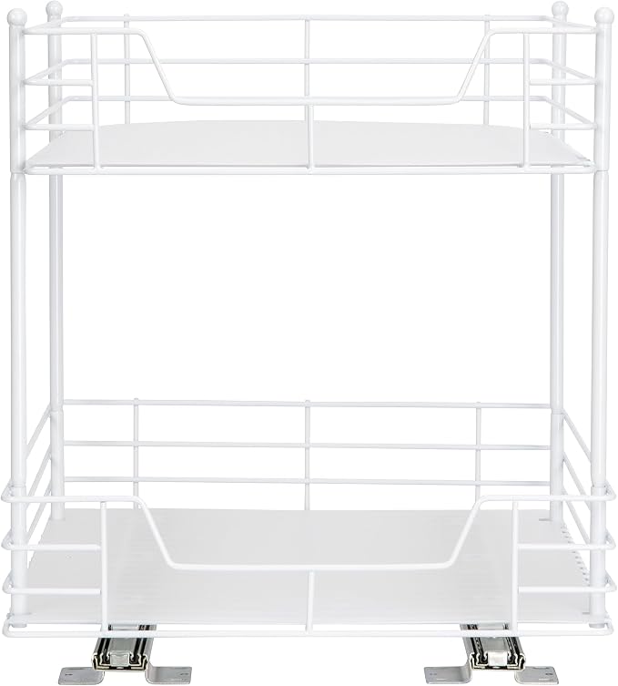 Household Essentials White Steel Two-Tier Pantry Organizer with Clean Lined Plastic Accents