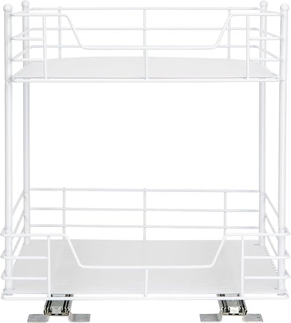 Household Essentials White Steel Two-Tier Pantry Organizer with Clean Lined Plastic Accents