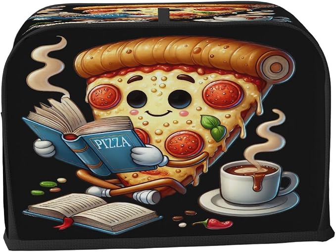 Toaster Cover 4 Slice Wide Slot Funny Pizza CoffeeBread Toaster Oven Dustproof Cover Small Appliance Kitchen Covers Dust and Fingerprint Protection for Women Gift 4 Slice