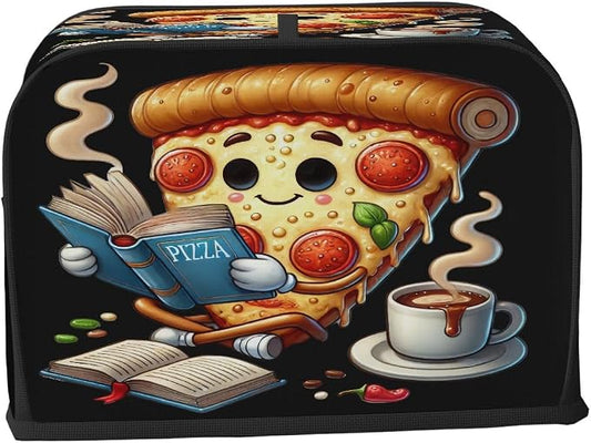 Toaster Cover 2 Slice Wide Slot Funny Pizza CoffeeBread Toaster Oven Dustproof Cover Small Appliance Kitchen Covers Dust and Fingerprint Protection for Women Gift 2 Slice
