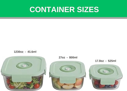 Glass Vacuum Sealable Container Set, 3 Containers, 10 Bag, Hand Pump