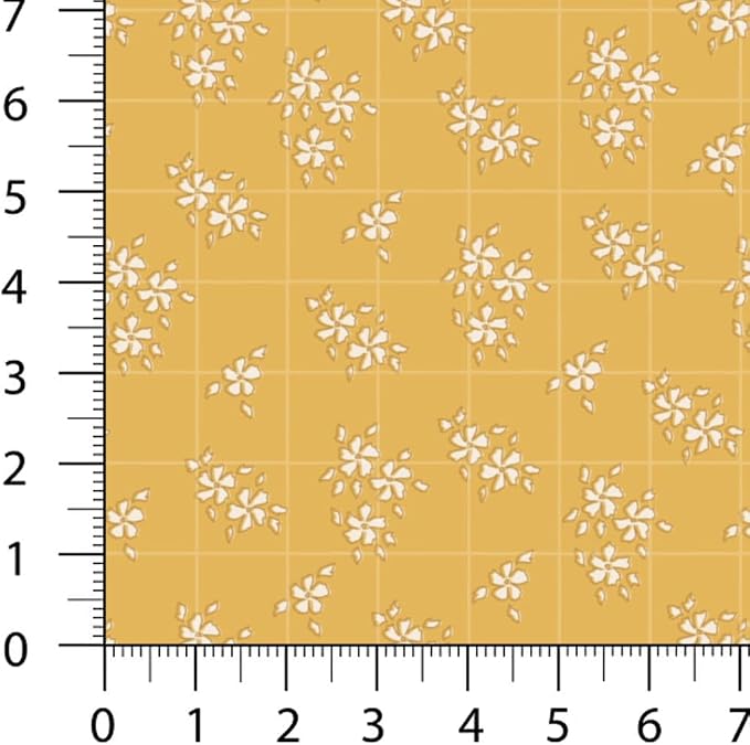 Patchwork Fabric Panel 100x155 cm, 100% Cotton Satin, 6 Coordinated Floral Botanical Patterns, Mustard Yellow & Dark Garden Quilting Fabric (Floral Symphony, 6pcs 50x50cm)