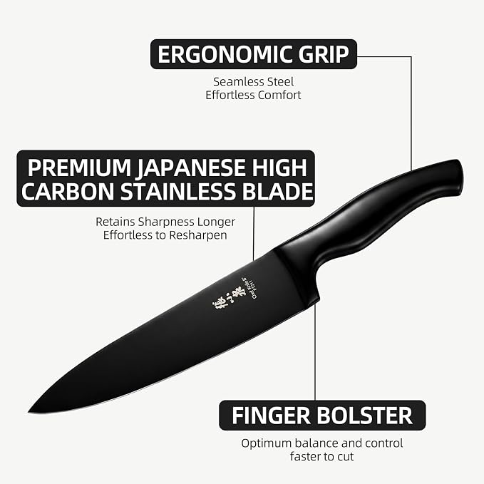 ZHANG XIAO QUAN 15-Piece Kitchen Knife Set with Block, High Carbon Stainless Steel, Ergonomic Hollow Handles, Durable Sharp Blades for Precision Cutting, Black