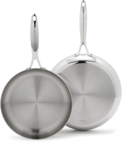 GreenPan Valencia Pro Tri-Ply Stainless Steel 10" & 12" Frying Pan Skillet Set, Induction Ready, Mirror Finish, Dishwasher Safe & Oven/Broiler Safe to 600F, Compatible with All Cooktops