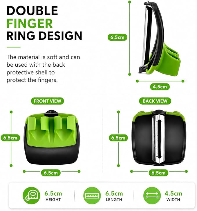 2 Finger Vegetable Peeler Easy Grip Safe Ergonomic Fruit & Potato Peeler for Arthritis Hands, Non Slip Kitchen Gadget for Carrots, Apples & Cucumbers with Stainless Steel Blade