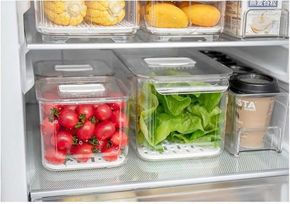 SANNO Fridge Produce Saver Food Storage Bin Containers, Refrigerator Food Fruit Vegetables storage Produce Saver Produce Saver Containers, Stackable Freezer Fridge