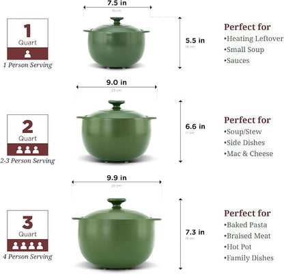 MINH LONG 3-Qt Porcelain Dutch Oven with Lid – Lead & Cadmium Free, Oven Safe to 482°F, Heat Retention, Clay Pot for Cooking on Gas & Infrared Cooktop, Use to Marinate, Cook, Bake, Refrigerate & Serve