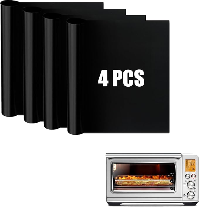 Oven Liners for Bottom of Oven Compatible with Breville BOV900BSS the Smart Oven Air Fryer Pro, Square Air Fryer Liners Reusable Baking Mat, 4 PCS Teflon Sheets for Breville Accessories
