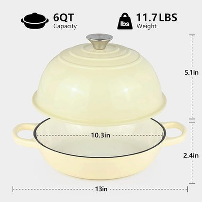 6QT Bread Dutch Oven Pot with Lid, Enameled Cast Iron Dutch Oven for Sourdough Bread Baking, Roasting, Stewing and Soup, Non-Stick Enamel Cookware for Oven/Stovetop, Perfect for Homemade Bread, Beige