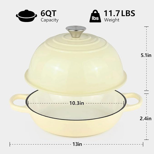 6QT Bread Dutch Oven Pot with Lid, Enameled Cast Iron Dutch Oven for Sourdough Bread Baking, Roasting, Stewing and Soup, Non-Stick Enamel Cookware for Oven/Stovetop, Perfect for Homemade Bread, Beige