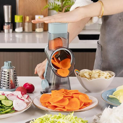 Cheese Grater Hand Crank Rotary Vegetables Shredder with Handle, 3-in-1 Graters with Interchangeable Blades and Non-slip Base Multifunctional Slicer for Kitchen