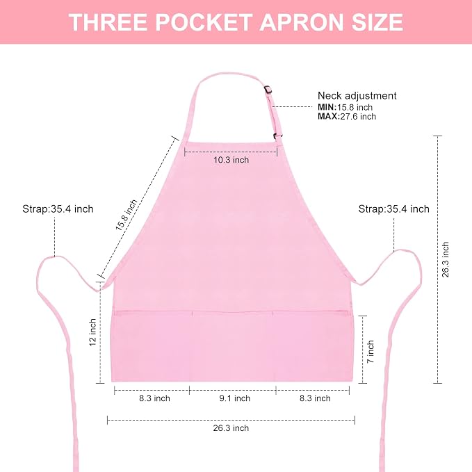 Jubatus 2 Pack 3 Pockets Adjustable Bib Apron Chef Kitchen Cooking Aprons for Women Men, Pink