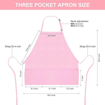 Jubatus 2 Pack 3 Pockets Adjustable Bib Apron Chef Kitchen Cooking Aprons for Women Men, Pink