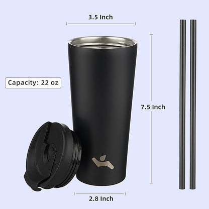 Konokyo 22 OZ Insulated Tumbler with Lid and 2 Straws Stainless Steel Water Bottle Vacuum Travel Mug Coffee Cup,Blue