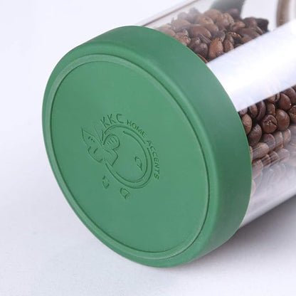 KKC Vacuum Sealed Coffee Bean Storage Container with Scoop for 1 lb Beans,Airtight Glass Coffee Jar Canister with Scoop,Glass Storage Canisters with Hinged Lid,40 Fluid Ounce
