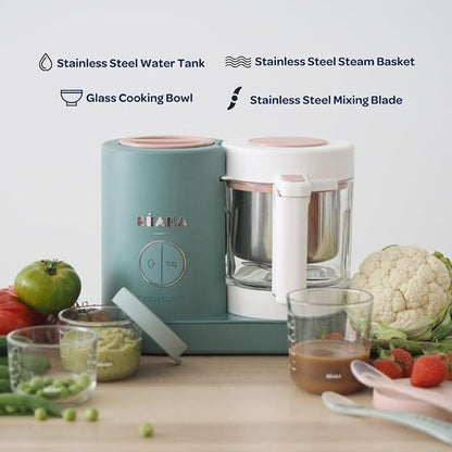 BEABA Babycook NEO Baby Food Maker, Borosilicate Glass & Stainless Steel, 42 oz. Capacity for Multi-Stage Use, Inventor & Global Leader of Baby Food Processors, Trusted for over 35 years, Cotton Candy