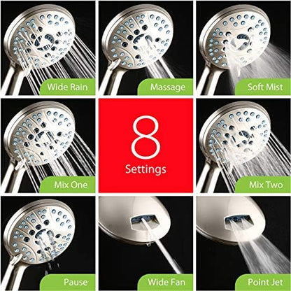 AquaCare 8-mode High Pressure Handheld Shower Head with 2-mode Power Wash