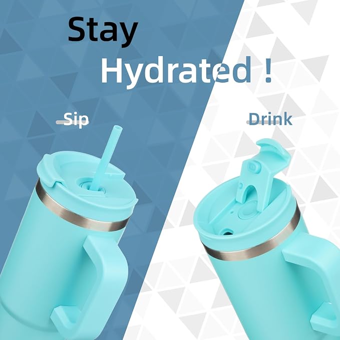 Konokyo 40 oz Tumbler with Handle and 2 Straws,2 in 1 Lid Insulated Water Bottle Stainless Steel Travel Coffee Mug,Turquoise
