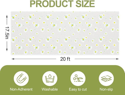 FEXIA Shelf Liner 17.5 Inch x 20 FT Daisy Non Slip Waterproof Cabinet and Drawer Liner for Kitchen Cabinet Refrigerator Pantry Closet Durable Non Adhesive