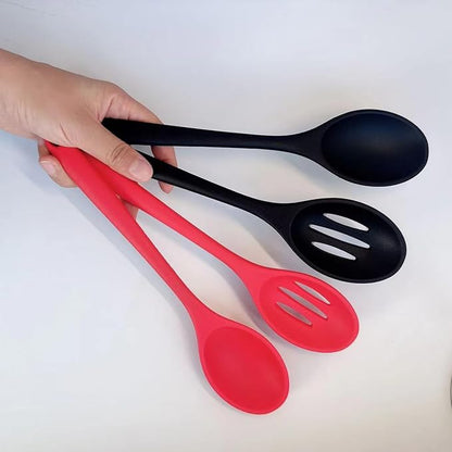 Kitchen Silicone Cooking Spoon,Nonstick Mixing Serving Spoons Set for Cooking,Slotted and Solid Serving Spoon Heat Resistant,Silicone Mixing Basting Stirring Spoons for Bake Stir Cookware 4 PCS