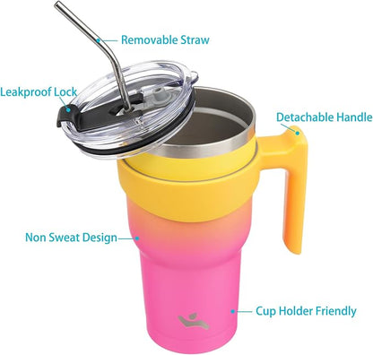 Konokyo 40 oz Tumbler with Handle and 2 Straw 2 Lid, Insulated Water Bottle Stainless Steel Vacuum Cup Reusable Travel Mug,Rainbow