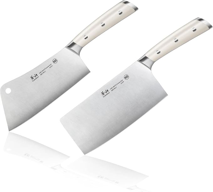 Cangshan S/S1 Series German Steel Forged Chinese Cleaver Knife Set, 2-Piece, 7-Inch Vegetable Cleaver and 7-Inch Meat Cleaver, White Handle
