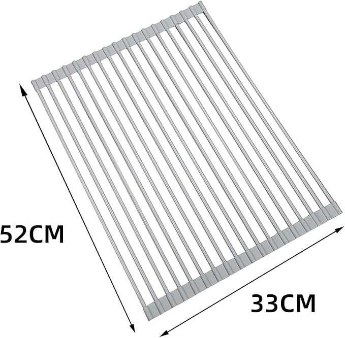 Roll Up Dish Drying Rack Over The Sink.Foldable Kitchen Drainer,Fully Silicone Cover Stainless Steel Bar,Heat-Resistant, Anti-Slip Sink Rack for Kitchen Counter Multipurpose.