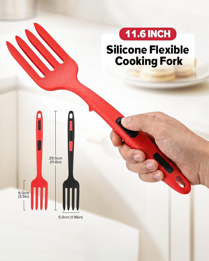 Silicone Flexible Cooking Fork, 11.6 Inch Heat Resistant, Large Non Stick, Mash Food, Whisk Eggs (BR)