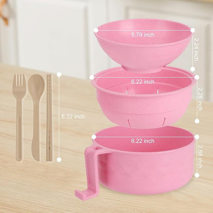 Ramen Bowl Set, Ramen Cooker 33 oz, Ramen Bowls with Chopsticks and Spoon, Microwave Pasta Cooker, Ramen Bowl Microwave Gift College Dorm Essentials for Girls (Pink)