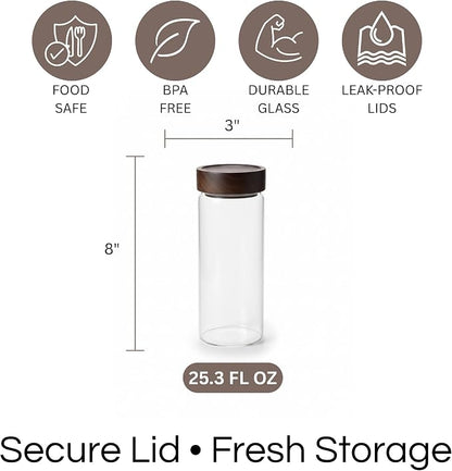 Wide Mouth Glass Storage Jars With 3" Acacia Wood Lids - 4 Pack of 25.3 Oz Airtight Food Storage Containers - Borosilicate Glass Canisters for Kitchen - Pantry Organizers Storage for Rice Coffee