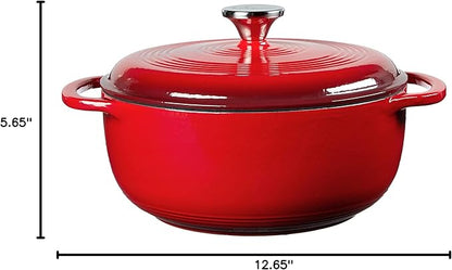 Lodge Essential Enamel Cast Iron Dutch Oven with Lid - 4.5 Quart - Oven-Safe Enamel Cookware up to 500° F - Heat-Retaining Braising & Roasting Pot - Non-Toxic Cookware - Island Spice Red