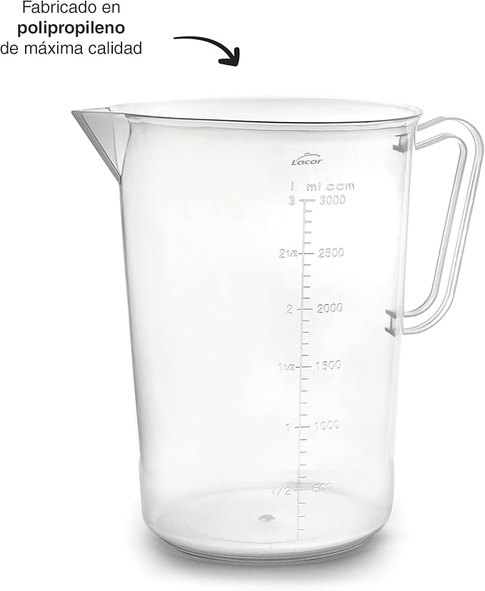 Lacor - 67213 - Measuring Jug, Measuring Cup, Liquid Meter, Polypropylene, BPA Free, 17 cm, 3 L