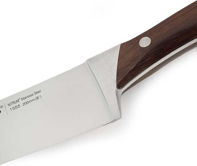 Arcos Chef Knife 8 Inch Nitrum Stainless Steel and 200 mm blade. Professional Multipurpose Cooking Knife. Ergonomic Polyoxymethylene POM Rosewood Handle. Series Natura.