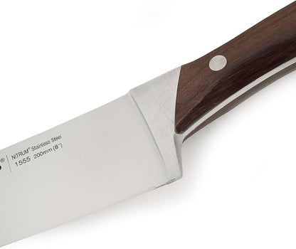 Arcos Chef Knife 8 Inch Nitrum Stainless Steel and 200 mm blade. Professional Multipurpose Cooking Knife. Ergonomic Polyoxymethylene POM Rosewood Handle. Series Natura.