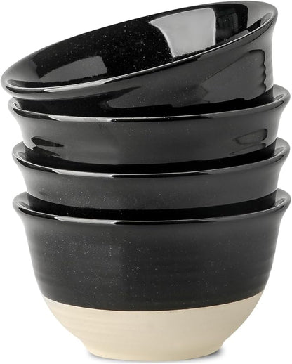 HASENSE Large Ceramic Soup Bowls Set of 4, 40 Oz Gloss Black Beige Stackable Stoneware Bowls, Farmhouse Bowls for Salad, Pasta, Ramen & Pho, Dishwasher & Microwave Safe