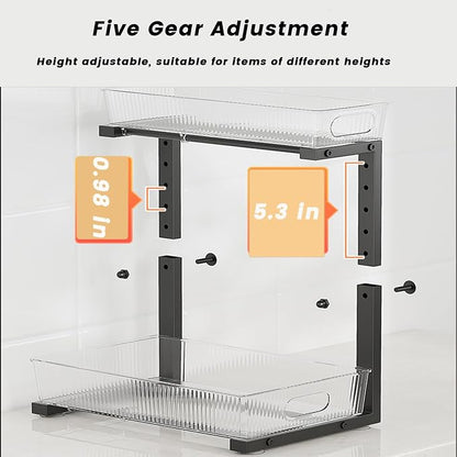 Under Sink Organizer, 2 Tier Pull Out Storage Organizer, Slide Out Storage Shelf for Bathroom & Kitchen, Under Cabinet Organizer and Storage with 5 Gears Height Adjustable (Black, 1 Pack)