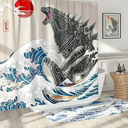 Funny Tall Shower Curtain Set, Fun Anime Monster Shower Curtains for Bathroom Cool Asian Japanese Bathroom Decor Polyester Fabric-72" x 78"