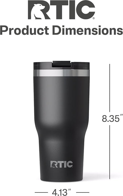 RTIC 30oz Essential Tumbler with Lid, Ceramic Lined, Insulated, Stainless Steel, Metal, Double Wall Vacuum-Insulation, Travel Cup for Iced Coffee, Tea, Hot and Cold Drink, Black