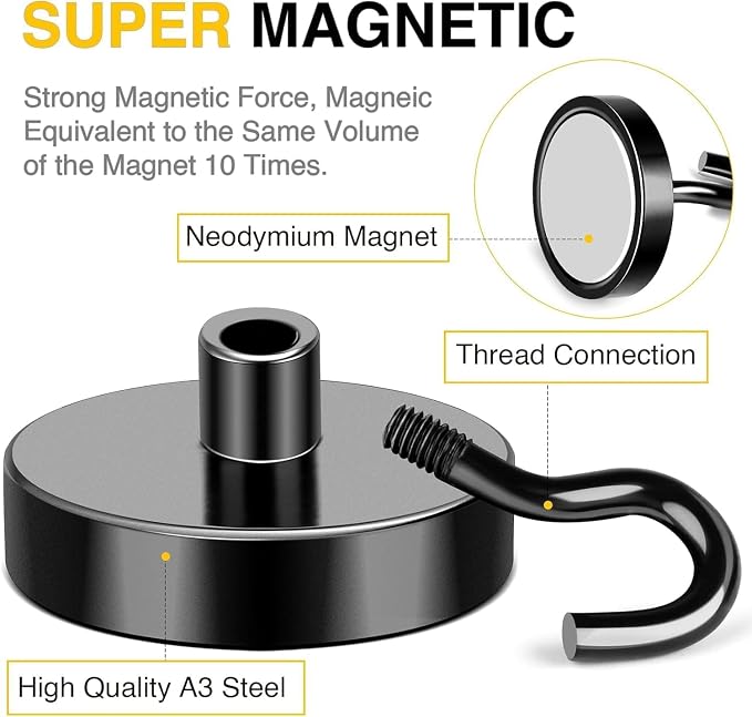 DIYMAG Magnetic Hooks, 170 LB Heavy Duty Strong Magnet with Hook, Rare Earth Neodymium Magnets for Hanging, Magnetics Hanger for Curtain, Home, Kitchen, Workplace, Black20 Packs