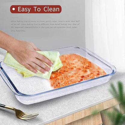 2-Pack Glass Baking Dishes – 102 oz & 75 oz (2.2 L + 3.0 L) Large Oven-Microwave-Freezer Safe Borosilicate Glass Bakeware for Cooking & Food Storage